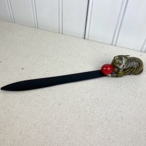Vintage Cat Letter Opener with Red Ball Lacquer/Plastic